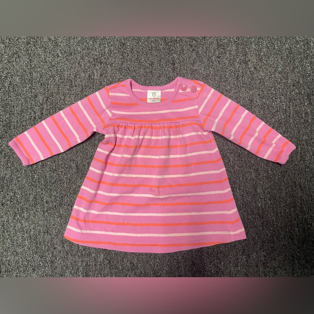 Hanna Andersson Pink Long Sleeve Striped Cotton Play Dress Size 70 cm 6-12 Month